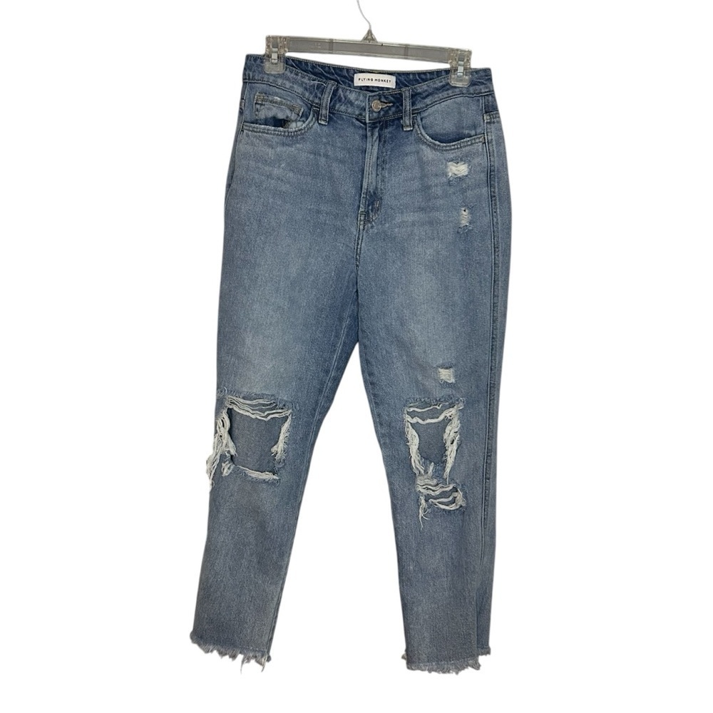 Flying Monkey Distressed Crop Jeans Size 27 Raw Hem Light Wash Denim